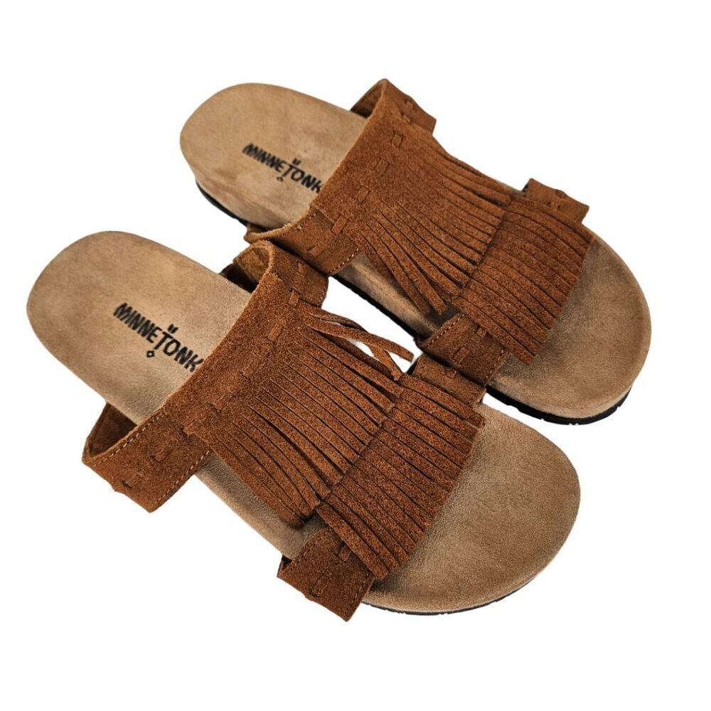 Minnetonka Daisy Brown Suede Fringe Slide Sandal 6 74002